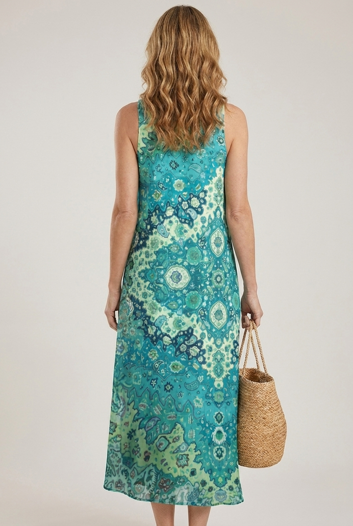 Bohemian Floral Midi Sundress Sleeveless With Pockets