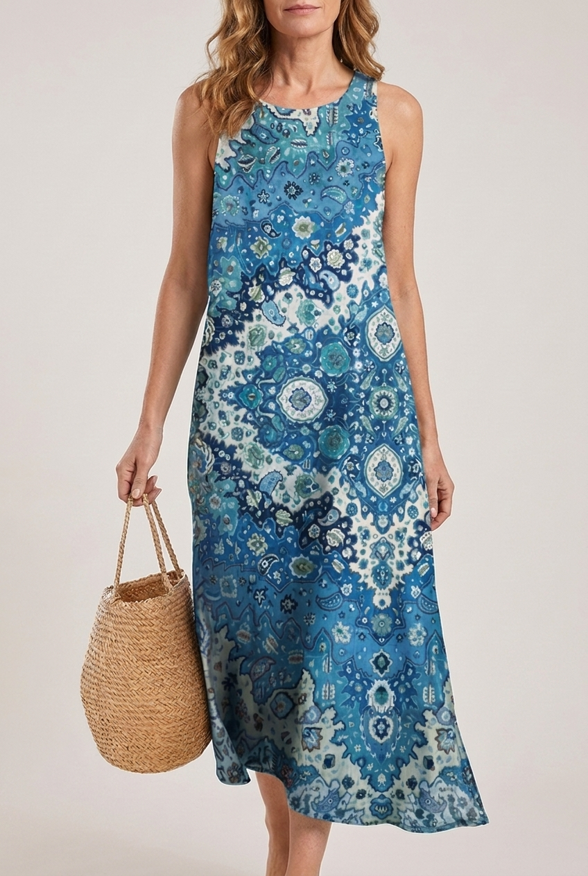 Bohemian Floral Midi Sundress Sleeveless With Pockets