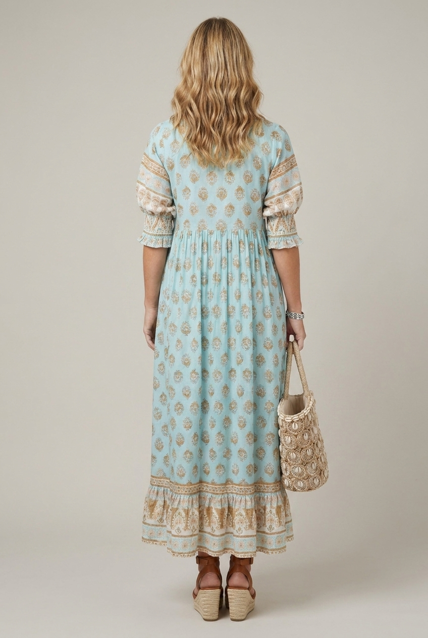 Floral V Neck Maxi Dress Printed Short Sleeve
