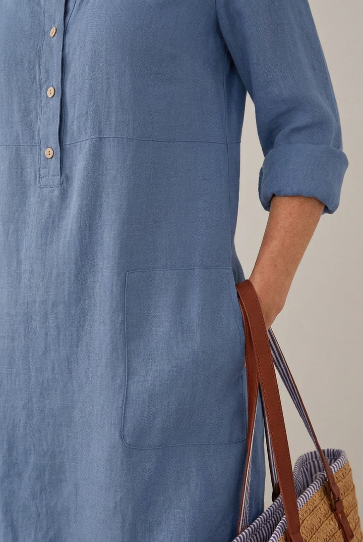 Cotton Linen Tunic Dress Long Sleeve Oversized Relaxed Fit