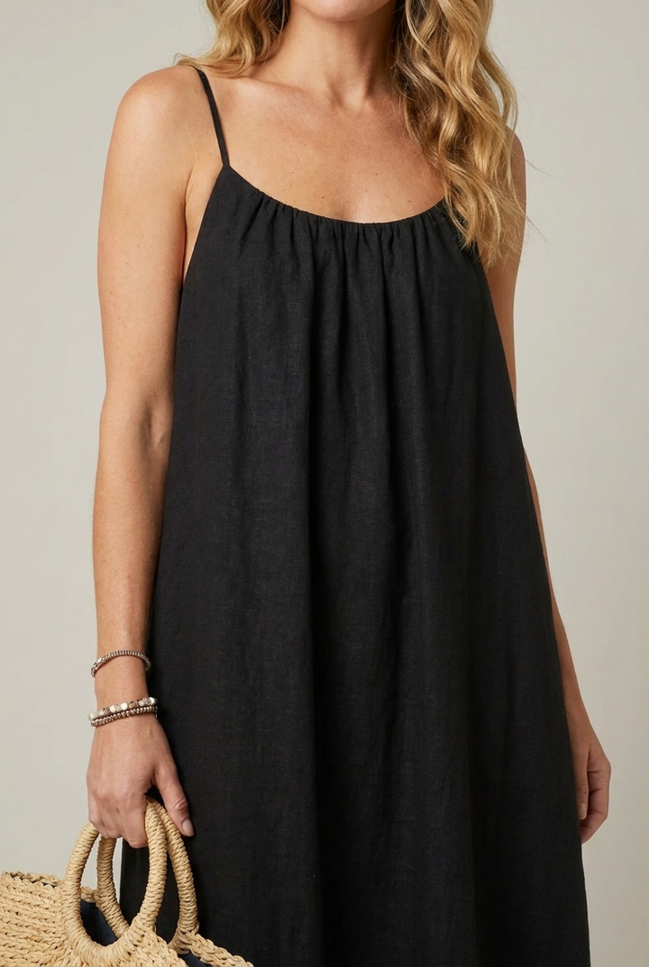 Spaghetti Strap Midi Dress Loose Fit Solid Colour