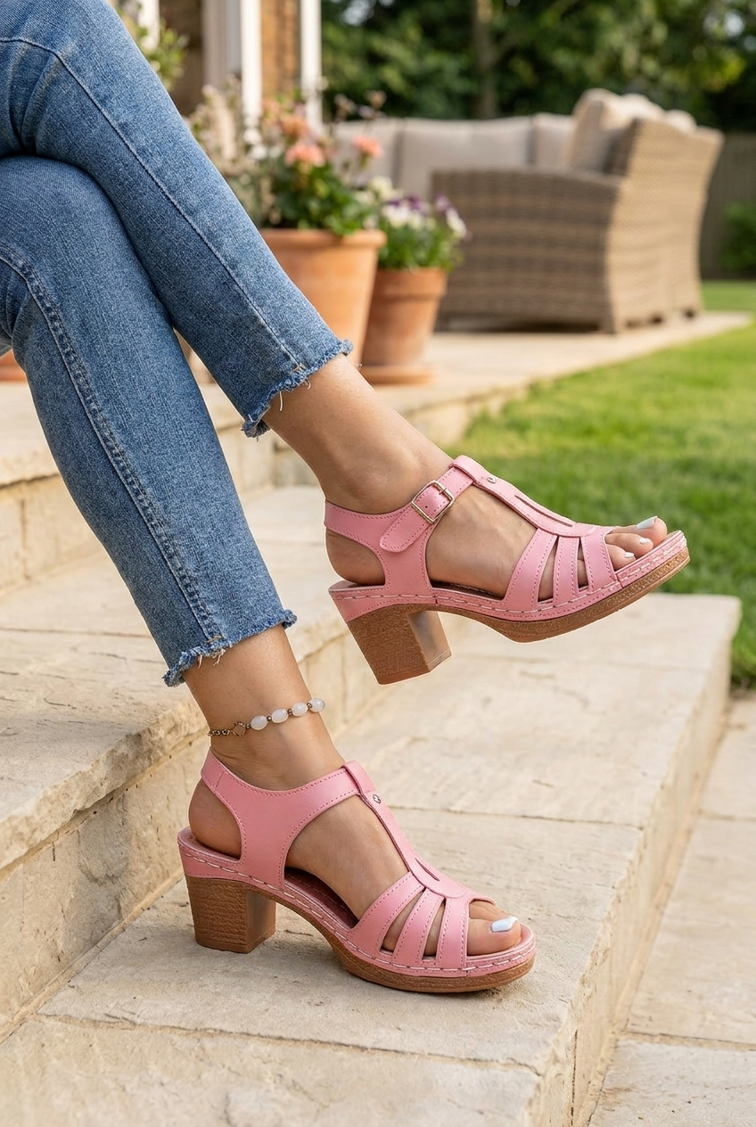 Womens Block Heel Sandals Cushioned Platform Slip On