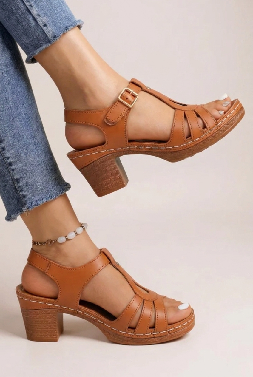 Womens Block Heel Sandals Cushioned Platform Slip On