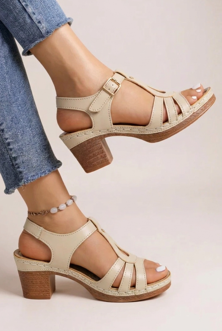 Womens Block Heel Sandals Cushioned Platform Slip On