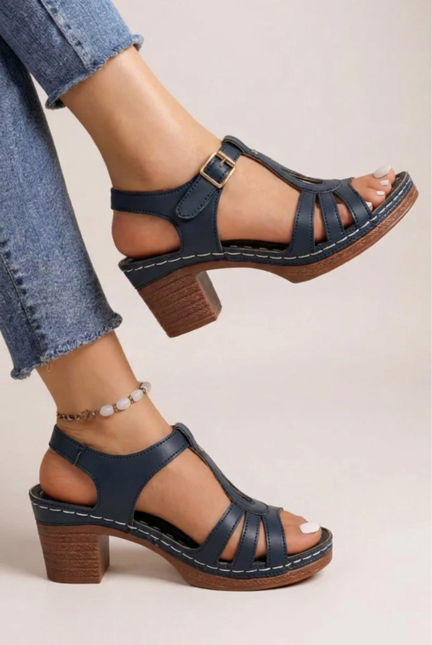 Womens Block Heel Sandals Cushioned Platform Slip On