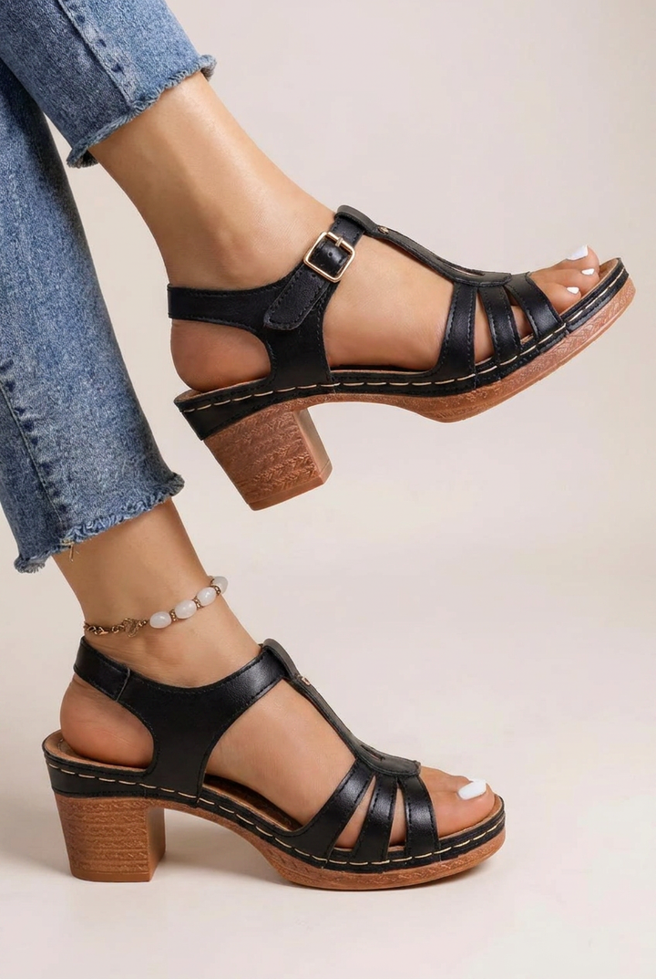 Womens Block Heel Sandals Cushioned Platform Slip On