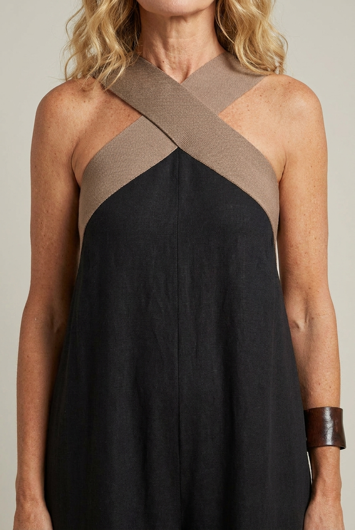 Crossed Front V Neck Maxi Dress Short Sleeve Breathable