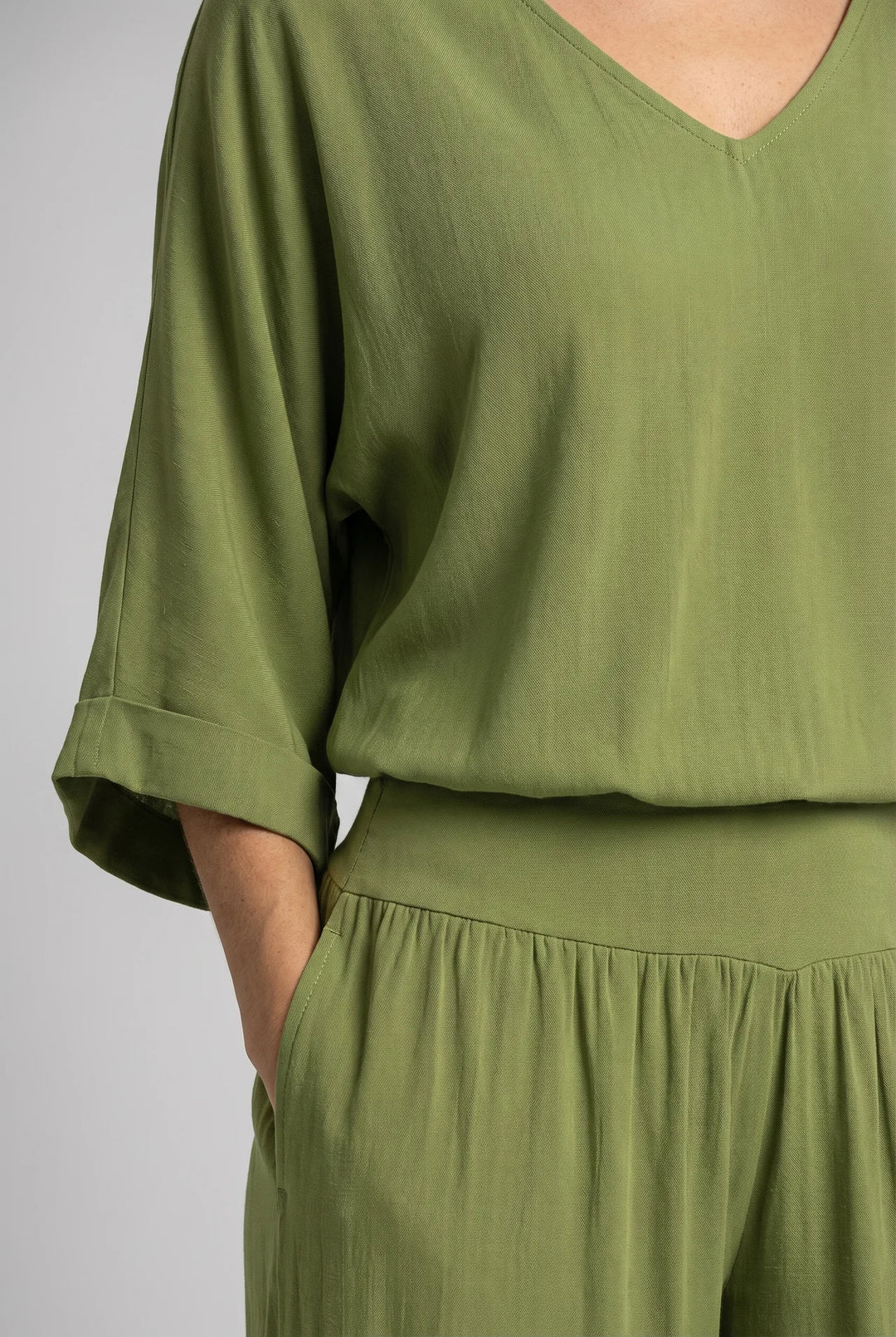 Womens Elegant Layered V Neck Top and Wide Leg Trousers Set