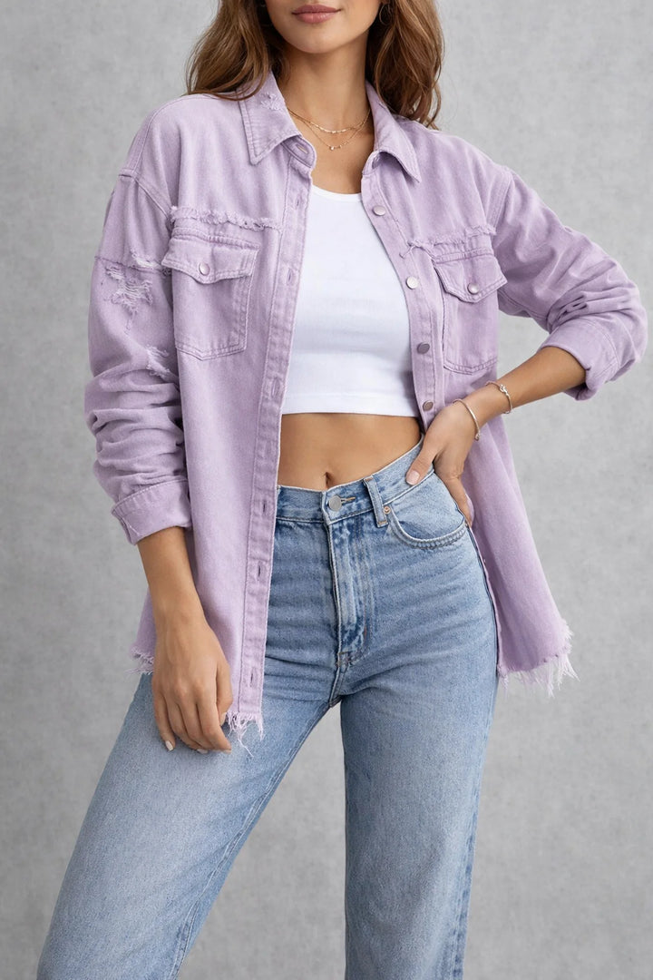 Womens Vintage Inspired Denim Jacket Relaxed Fit