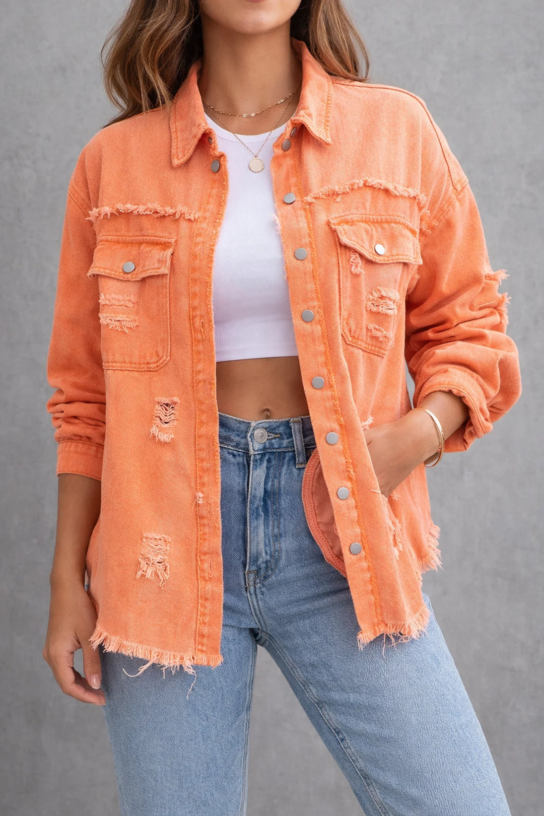 Womens Vintage Inspired Denim Jacket Relaxed Fit