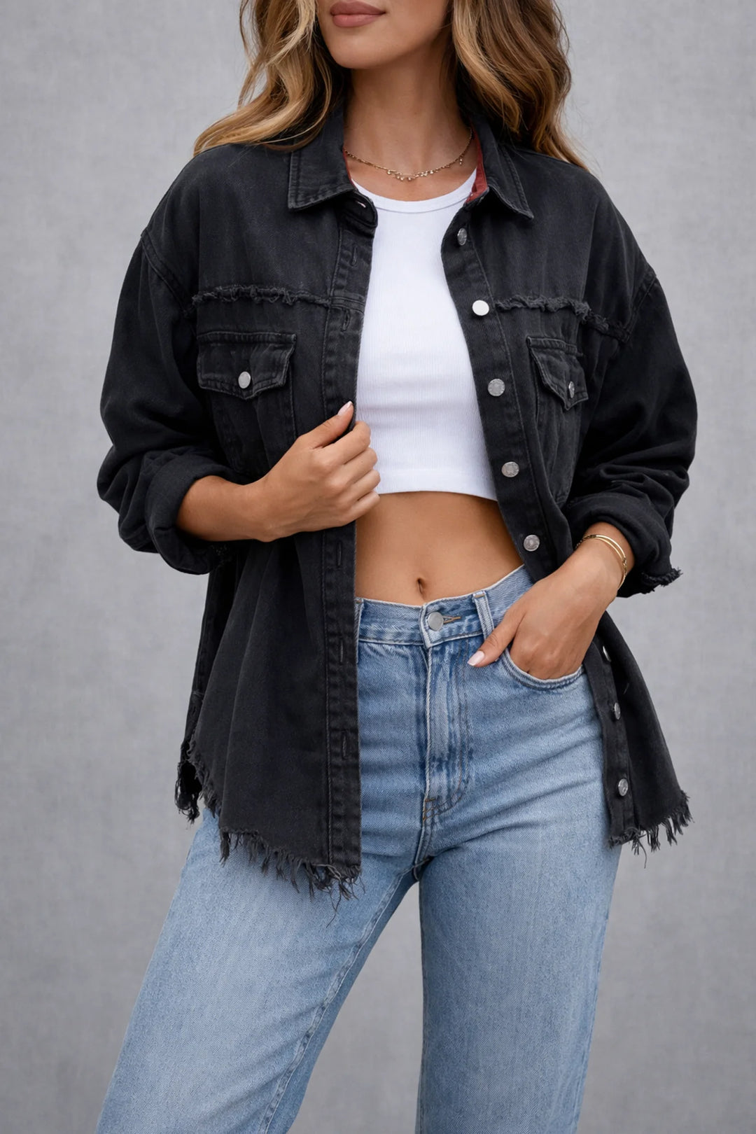 Womens Vintage Inspired Denim Jacket Relaxed Fit