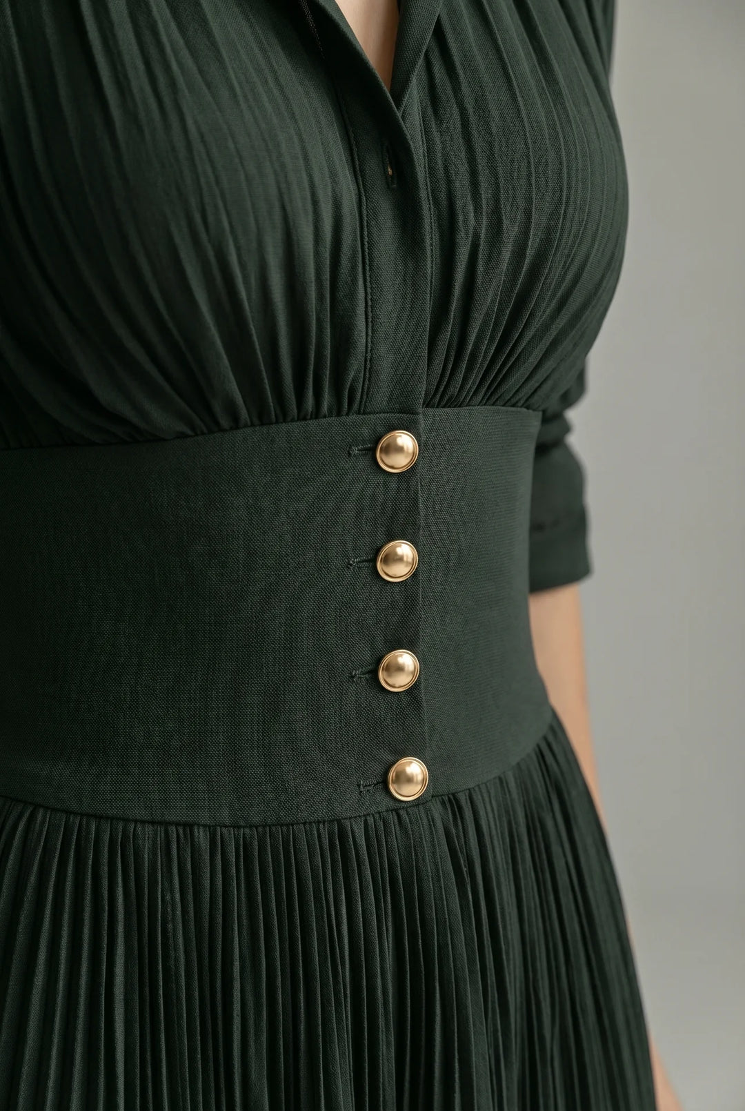 Elegant Pleated Lapel Waist Maxi Dress with Belt