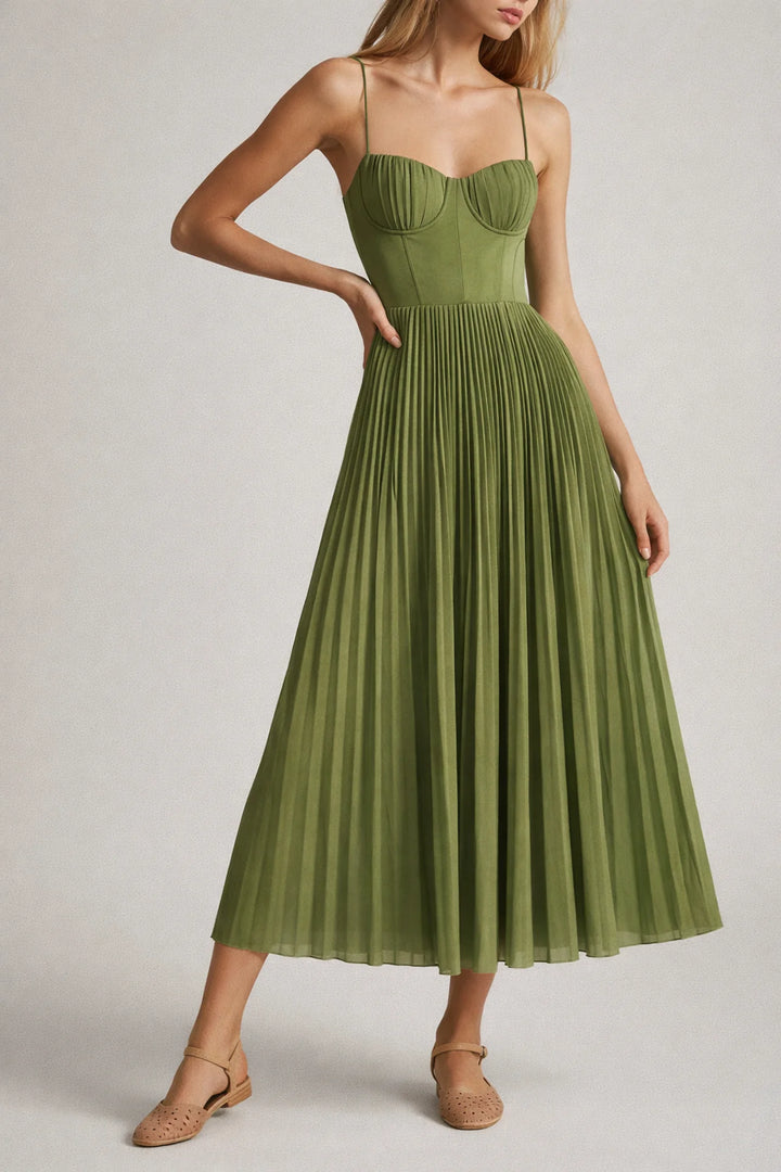 Sculpted Pleated Midi Dress with Defined Waist