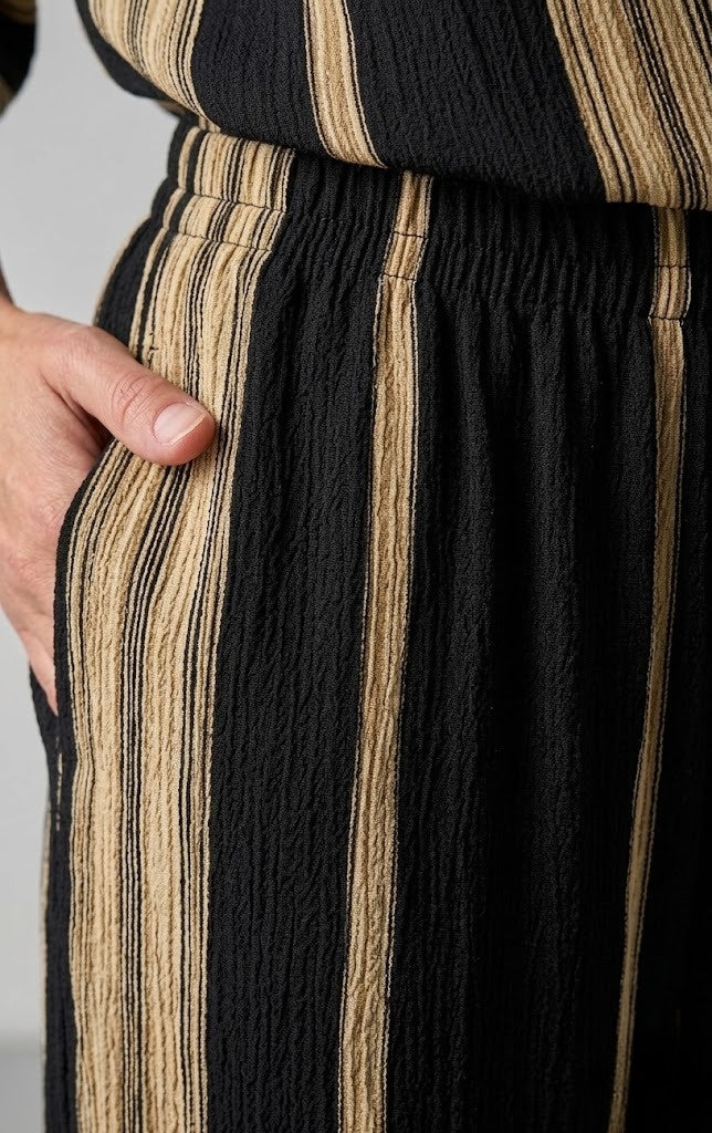 Womens Striped Linen Top and Wide Leg Trousers Matching Set