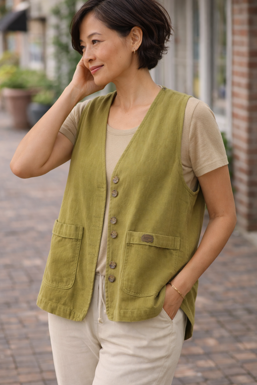 Womens Relaxed Button Vest Layering Piece