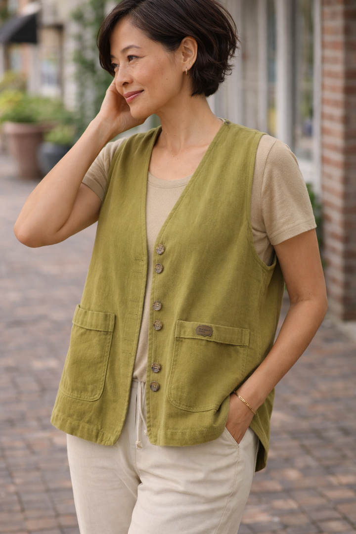 Womens Relaxed Button Vest Layering Piece