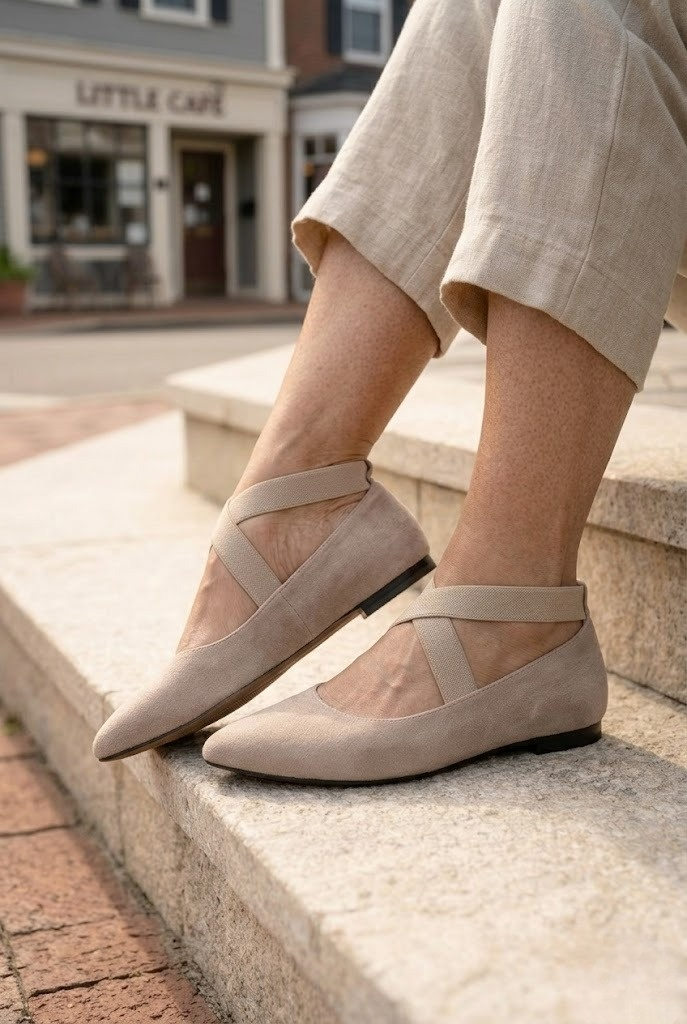 Womens Pointed Toe Ankle Strap Ballet Flats