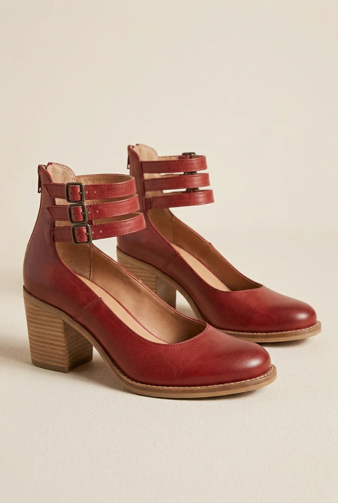 Womens Strappy Ankle Strap Block Heel Boots