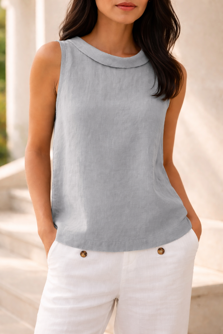 Womens Sleeveless Roll Collar Summer Top