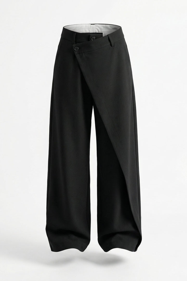 Womens High Waisted Straight Leg Pants Asymmetrical Style