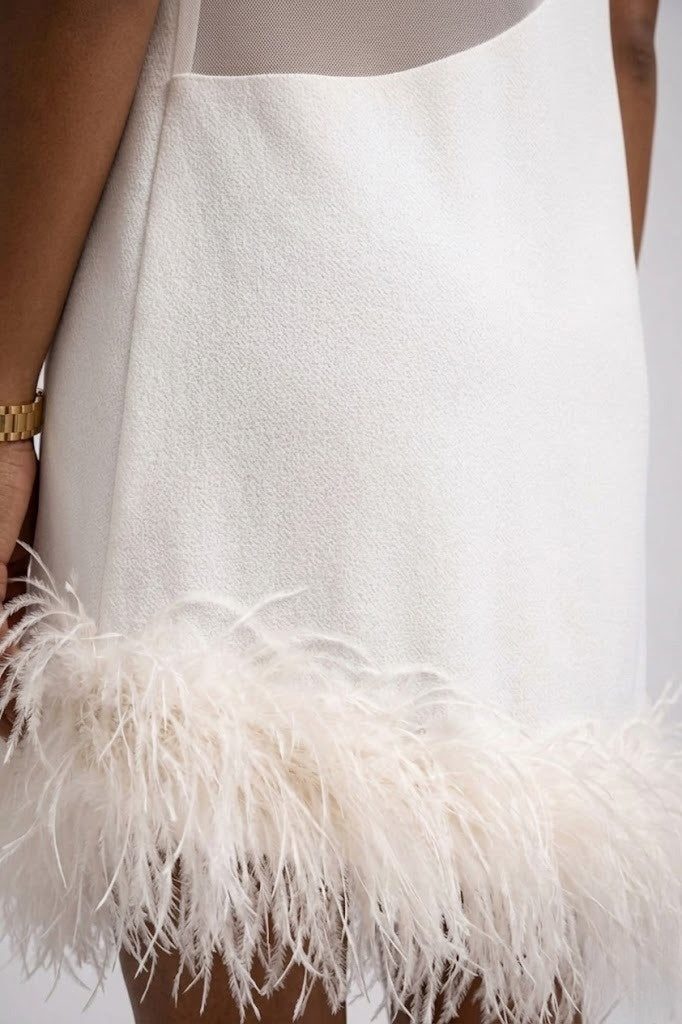 Elegant Sleeveless Midi Dress with Feather Hem Detail
