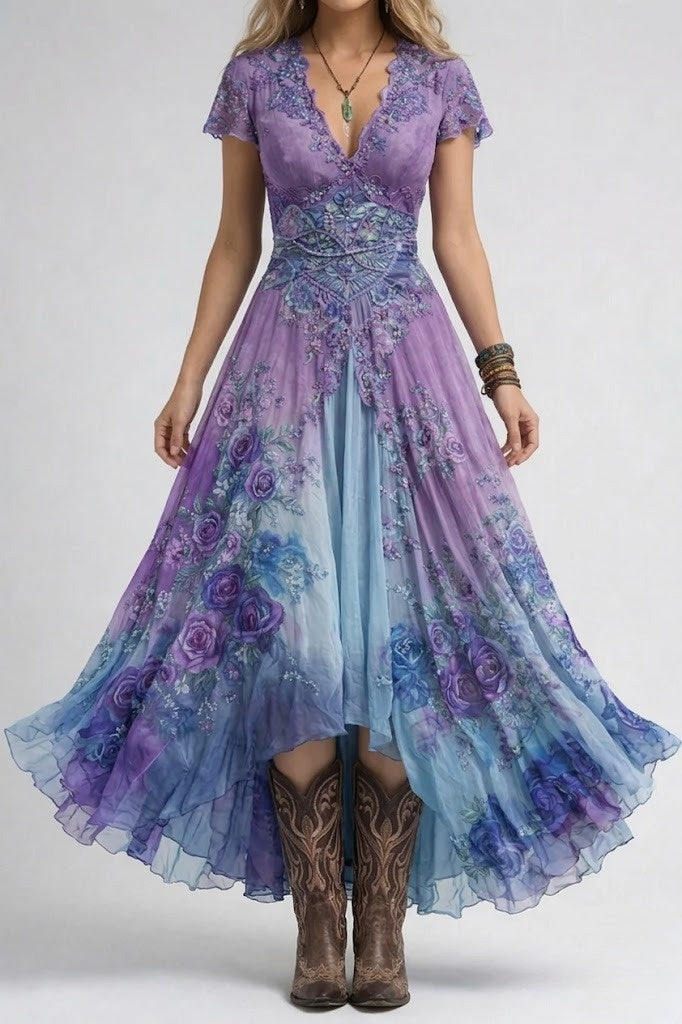 Gradient Floral Print Maxi Dress with Flowing Fit